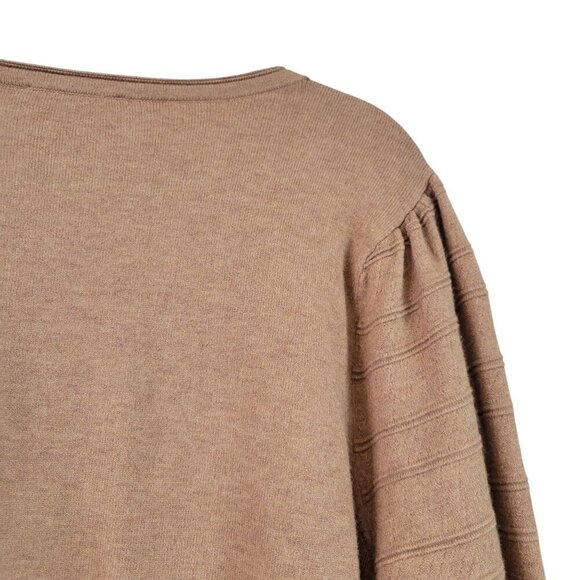 Chico's Women's Cashmere Blend Puffed Tiered Sleeve Detail Camel Sweater Size XL - Picture 11 of 13